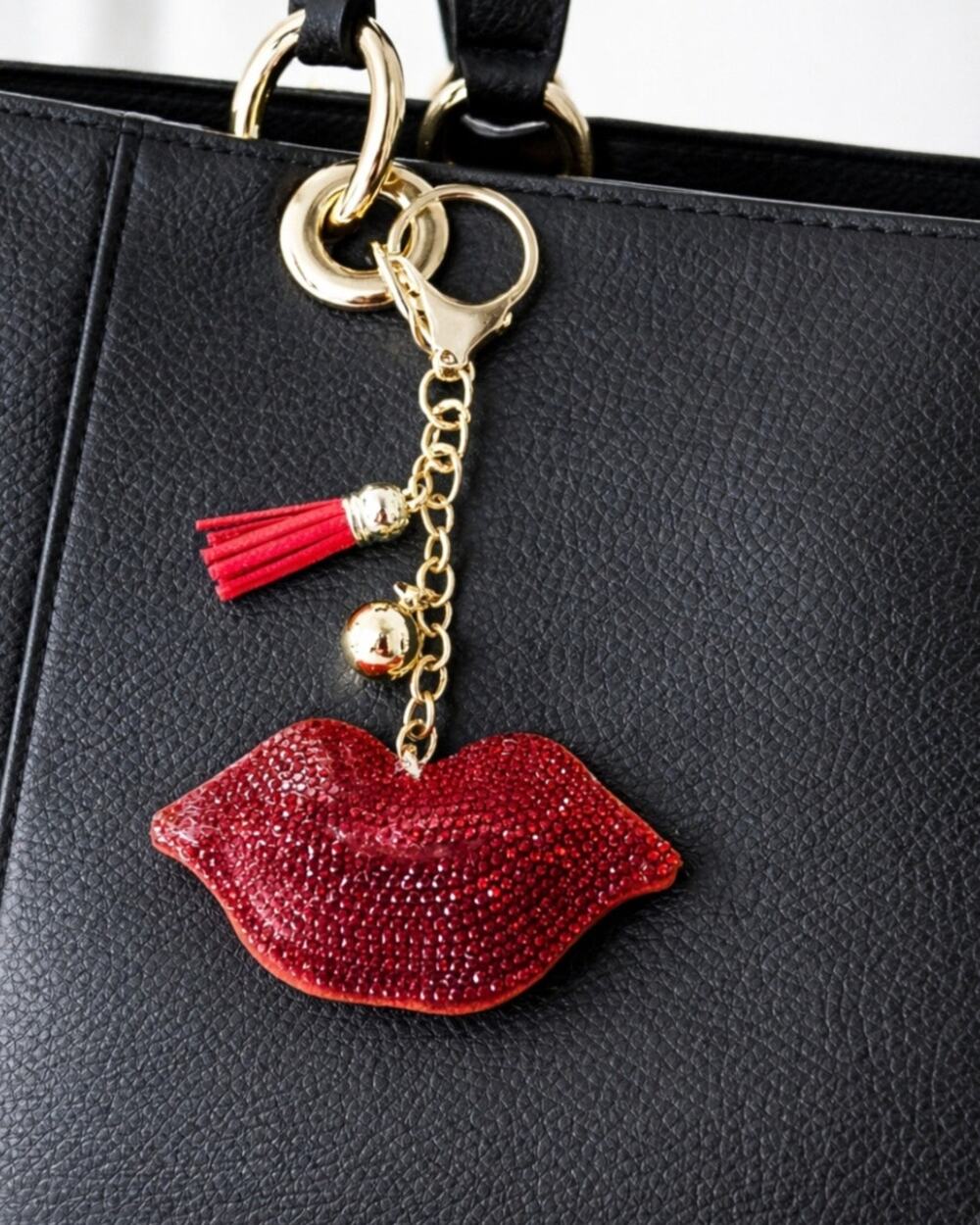 Red Rhinestone Lip Bag Charm Key Chain New